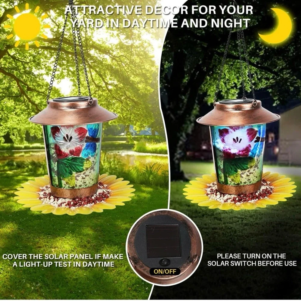 Solar Bird Feeder for Outdoors Hanging Solar Metal Wild Bird Feeders Waterproof