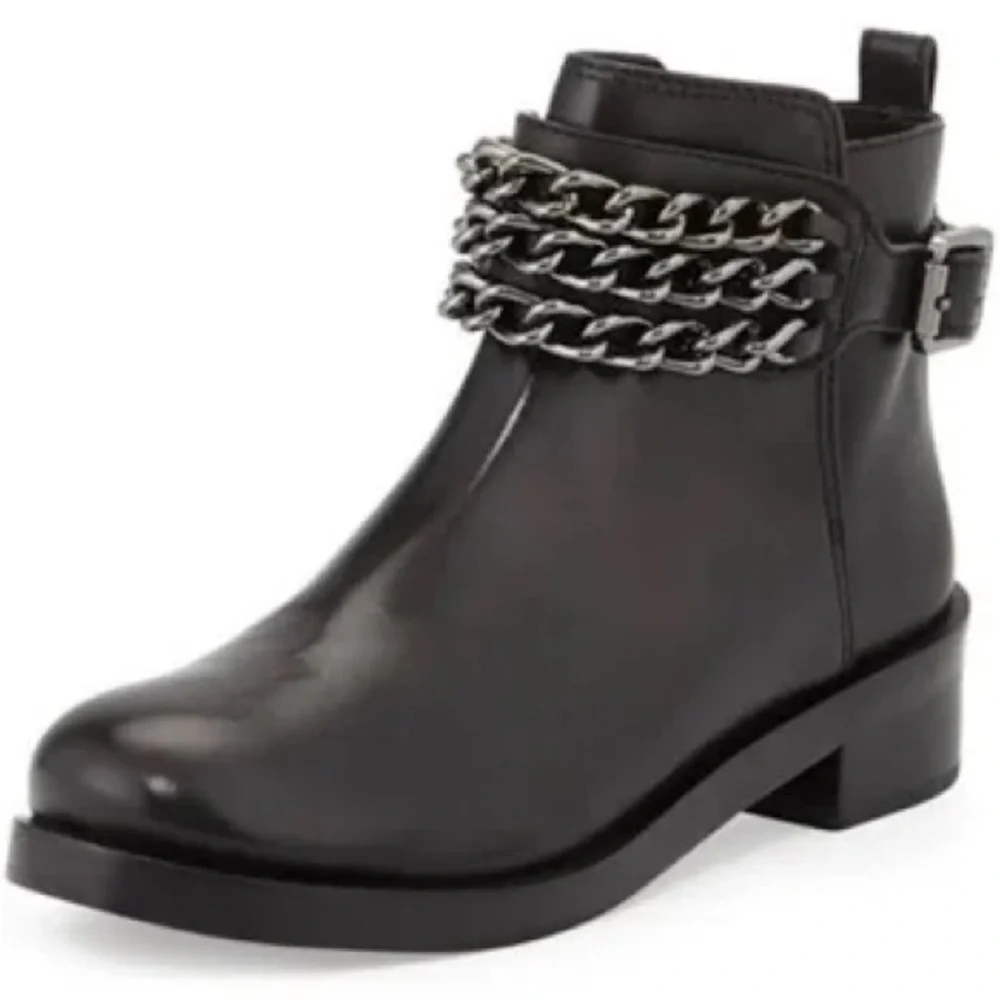NEW Tory Burch BLOOMFIELD Gunmetal Chain Embellished Black Leather Bootie