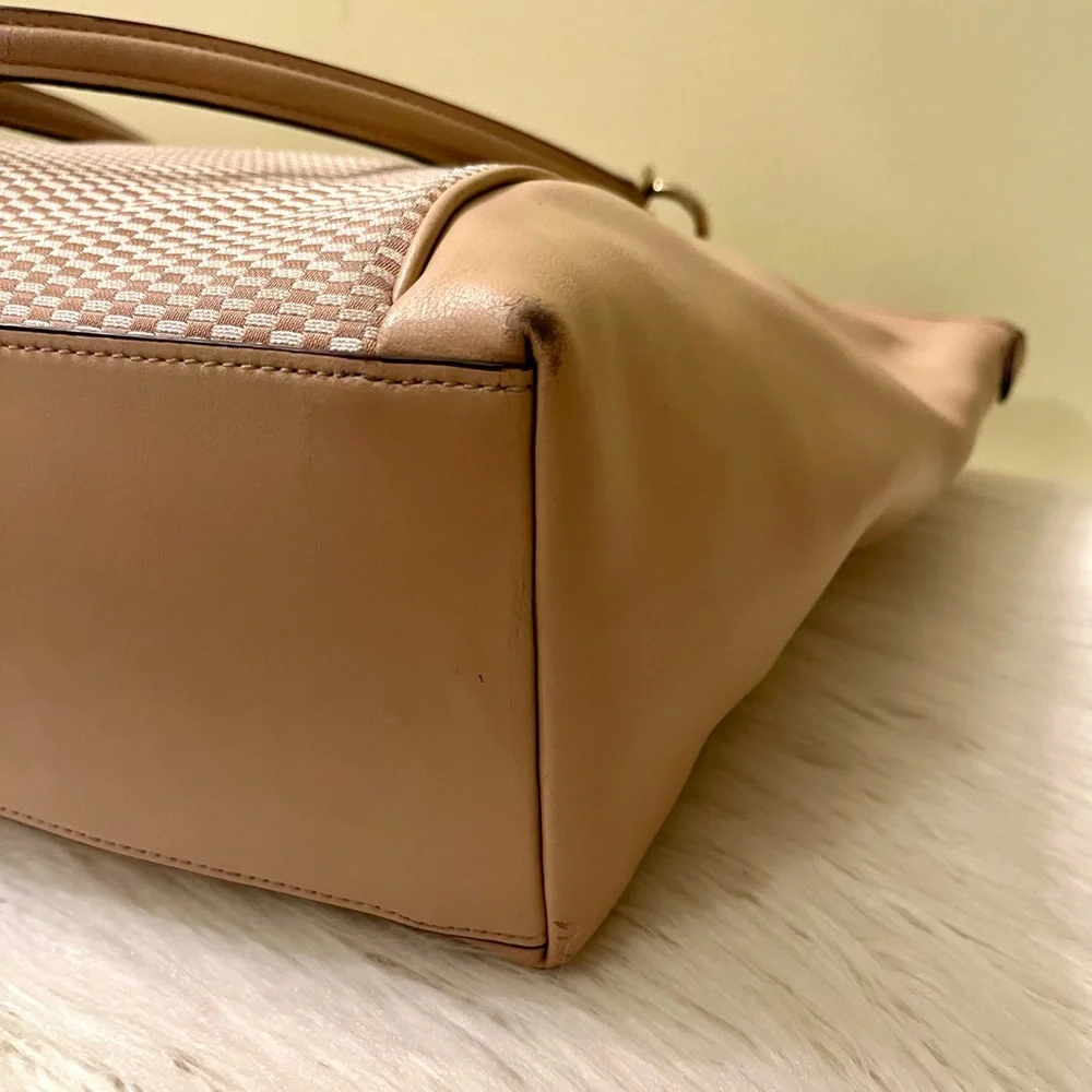 Coach Ava Legacy Jacquard Checkered Smooth Leather Color-Block Tote Bag