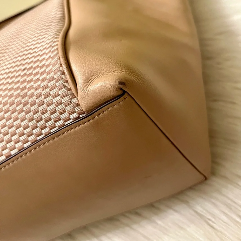Coach Ava Legacy Jacquard Checkered Smooth Leather Color-Block Tote Bag