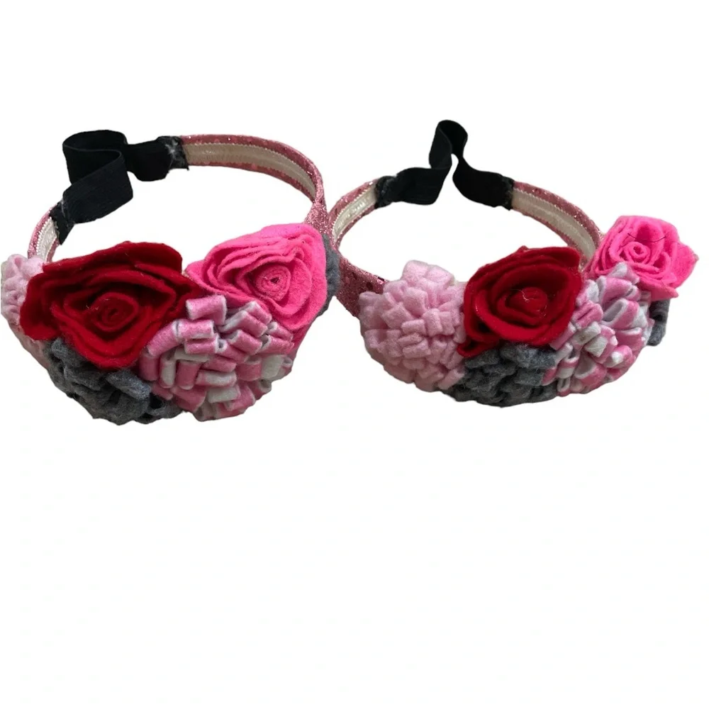 Girls oversized hair bow big flower sequin puff headbands fascinator set of 2