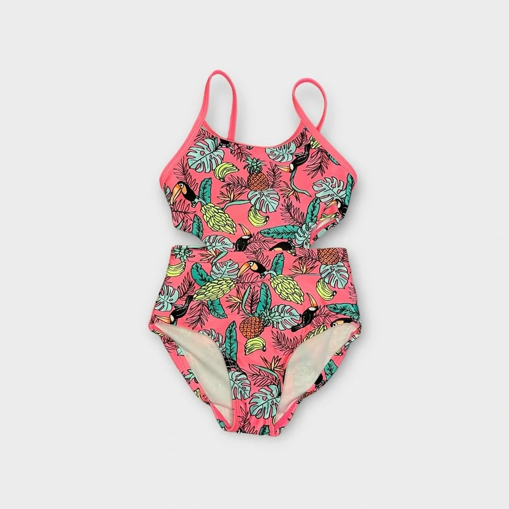 Cat & Jack Tropical Pattern Side Cut Out Swimsuit NWOT