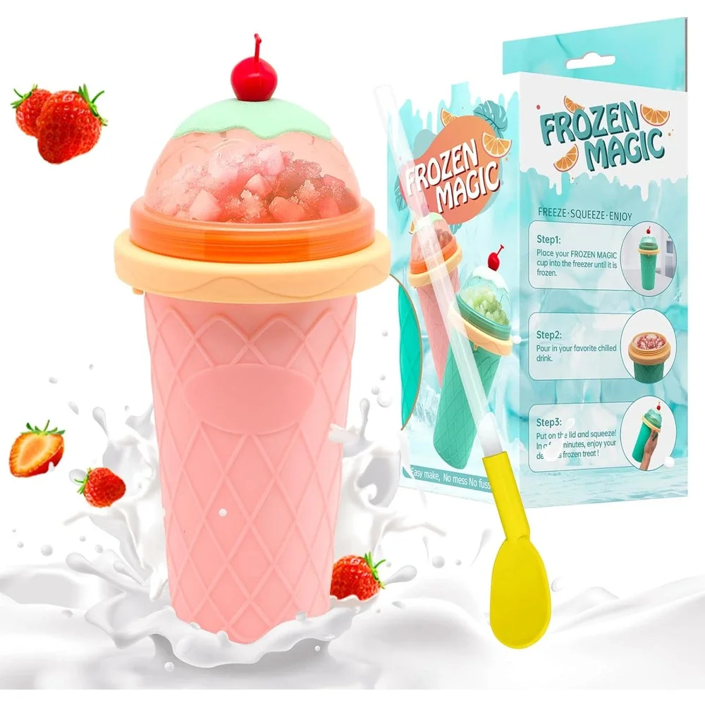 Slushie Cup, Smoothie Cups with Lids & Straws, Slushy Cup for Juices, Milk and I