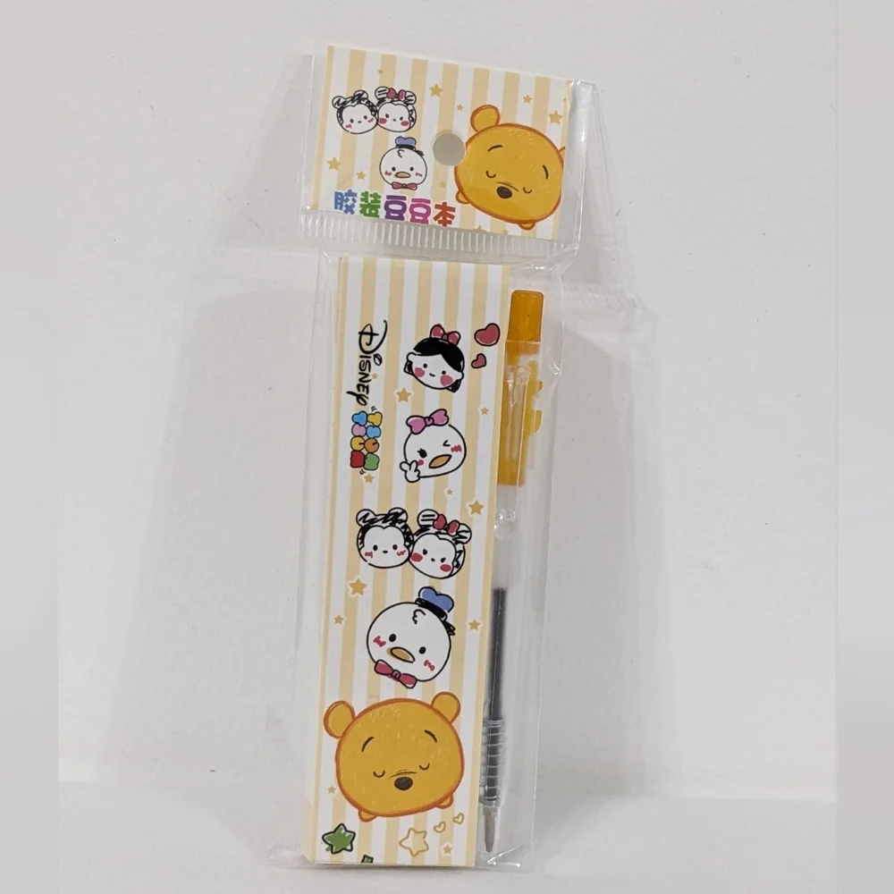 Disney Tsum Tsum Yellow & White Mini Memo Pad With Mini Writing Pen, NEW