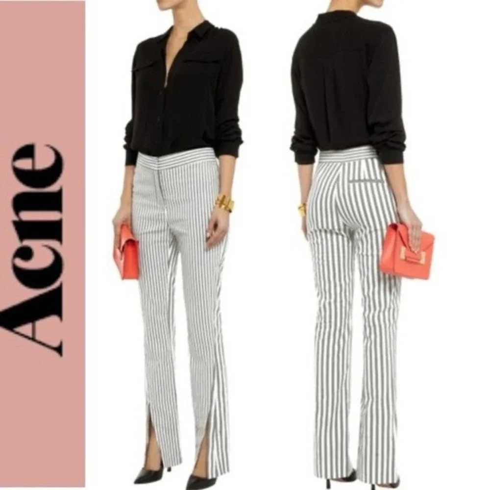 ACNE Liz Striped Cotton/Linen Straight Leg Pants
