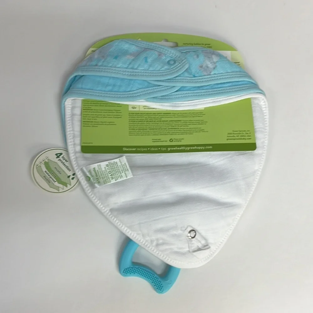 Muslin stay-dry teether bibs. 1696