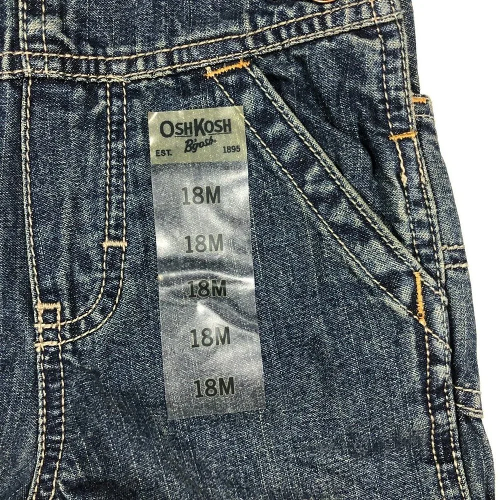Oshkosh B'Gosh Kids 18 Months Toddler Bib Overalls Blue Dark Wash Snaps NEW NWT