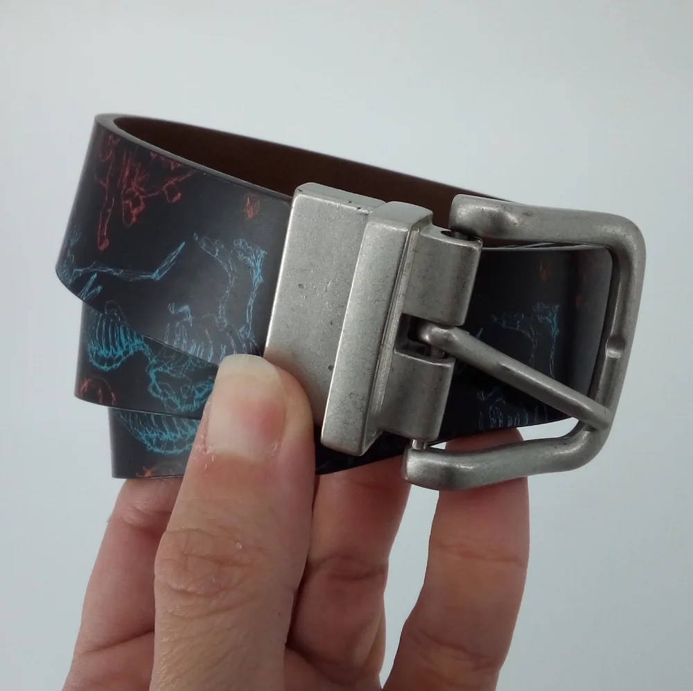 NWOT Target Dinosaur Vegan Kids Belt Dino L Black Multicolor Silver Buckle
