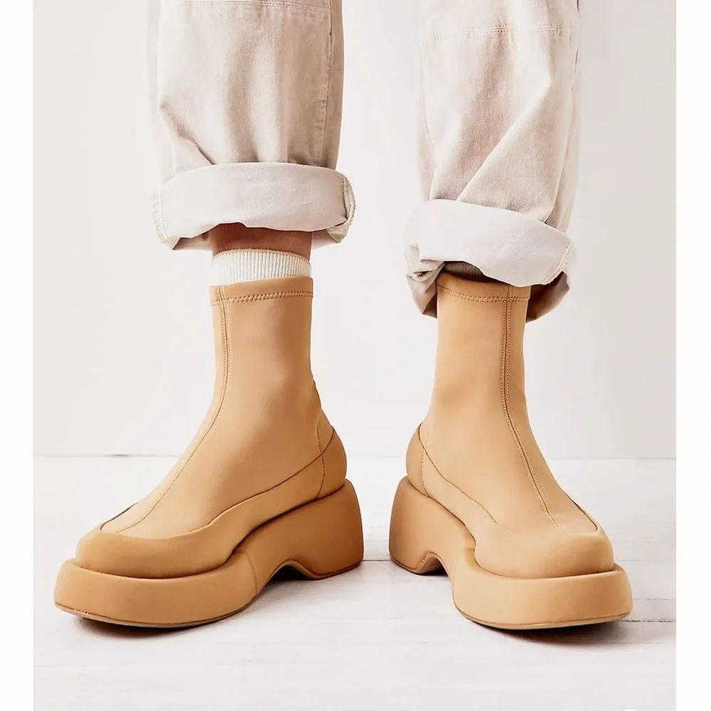 Free People Paloma Barcelo Anything Goes Stretch Boots Tan Beige Platform 39