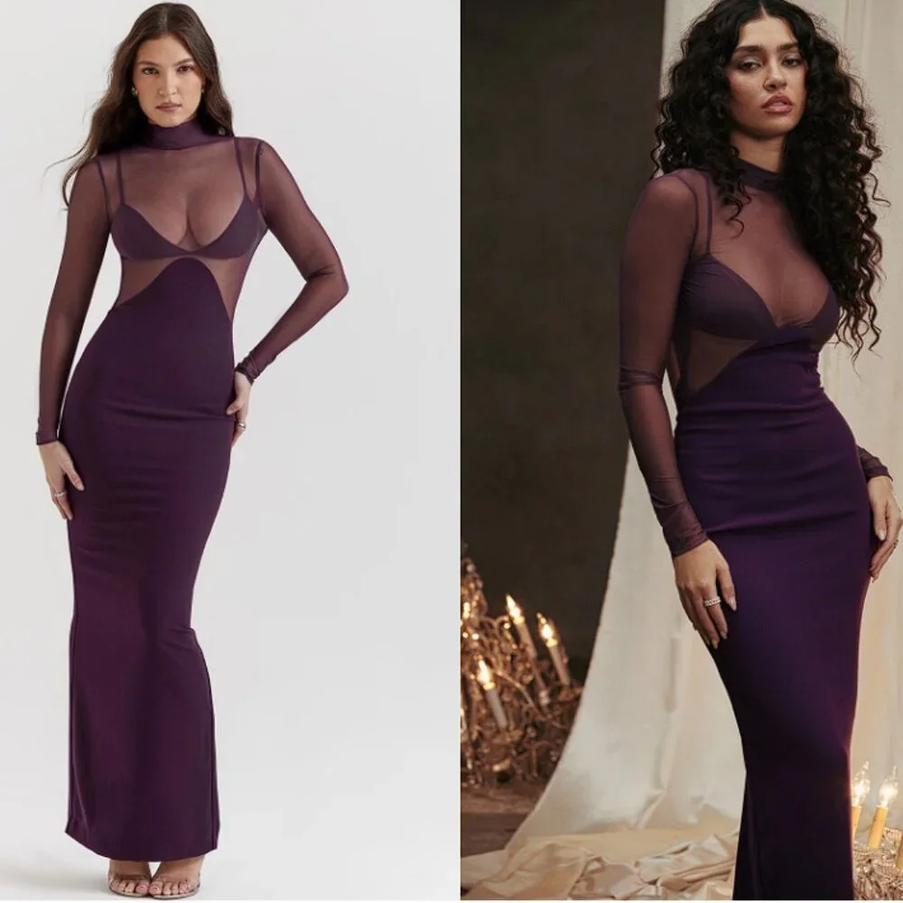HOUSE OF CB 'Safiya' Black Grape Maxi Dress NWT