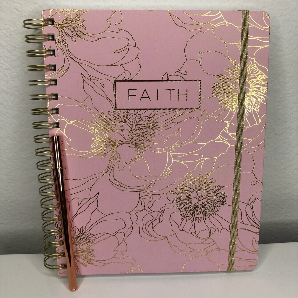Pink gold and floral Faith note book with rose gold pen