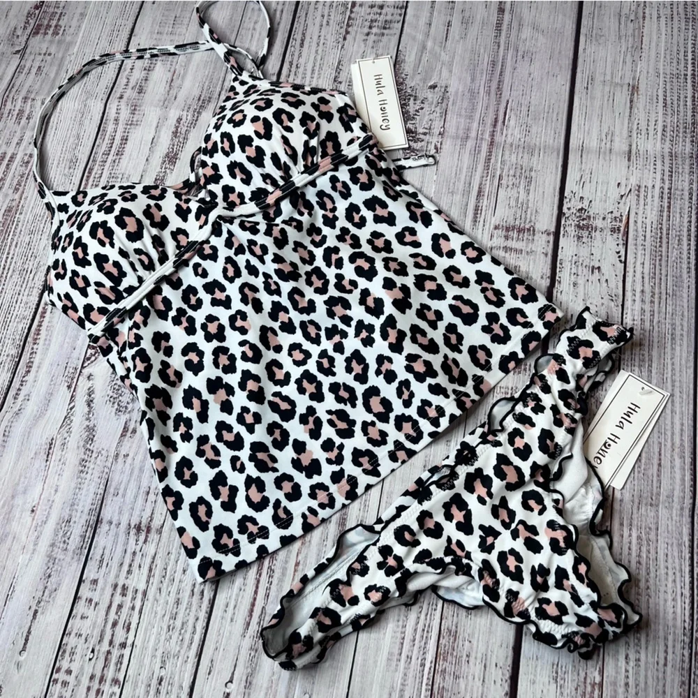 Hula Honey Cheetah Animal Print Tankini Swim Top