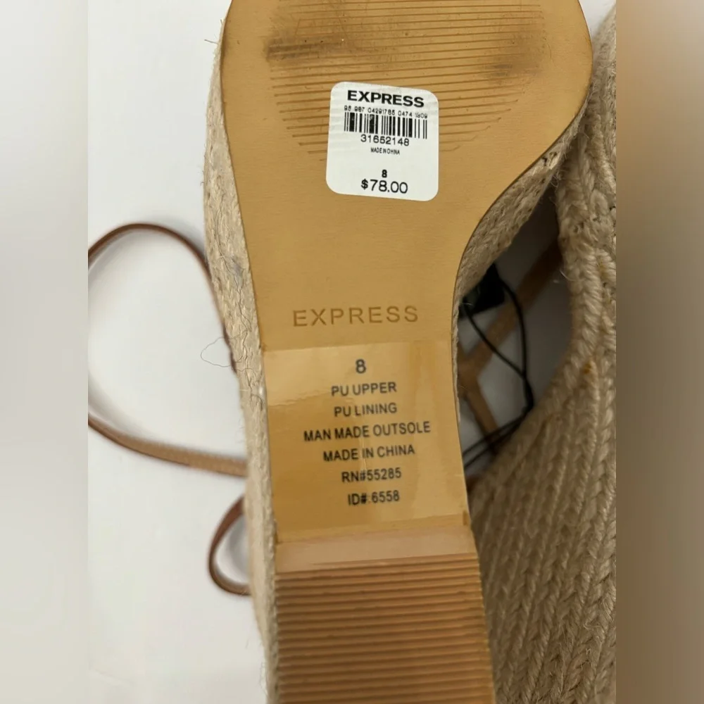 Express Women Brown Tan Wedge Platform Strappy Sandals Size 8 Casual Weekend