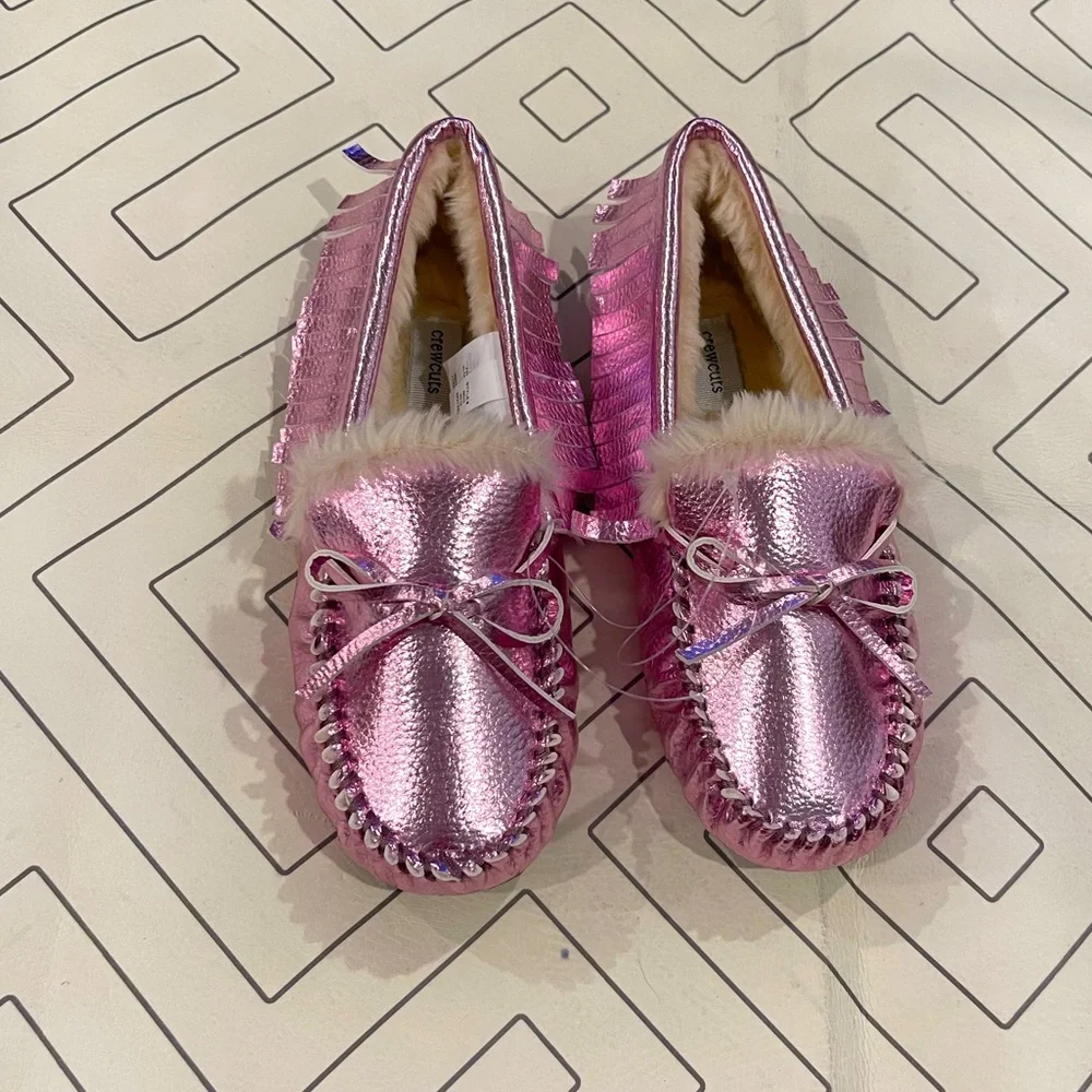 NWT Crewcuts Metallic Pink Moccasin Slippers