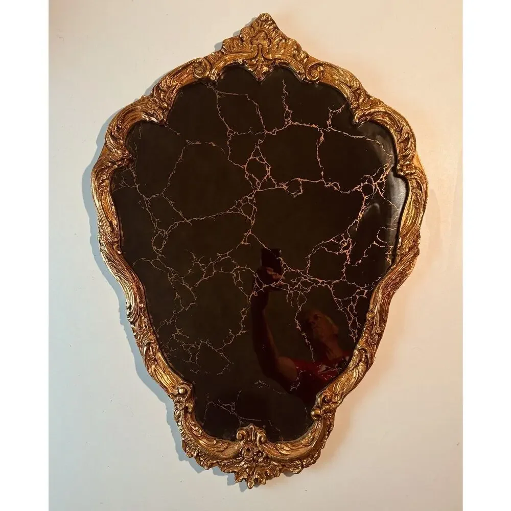 Rare MCM Ornate Mirror with “Black Glass” and Gold lines in the glass