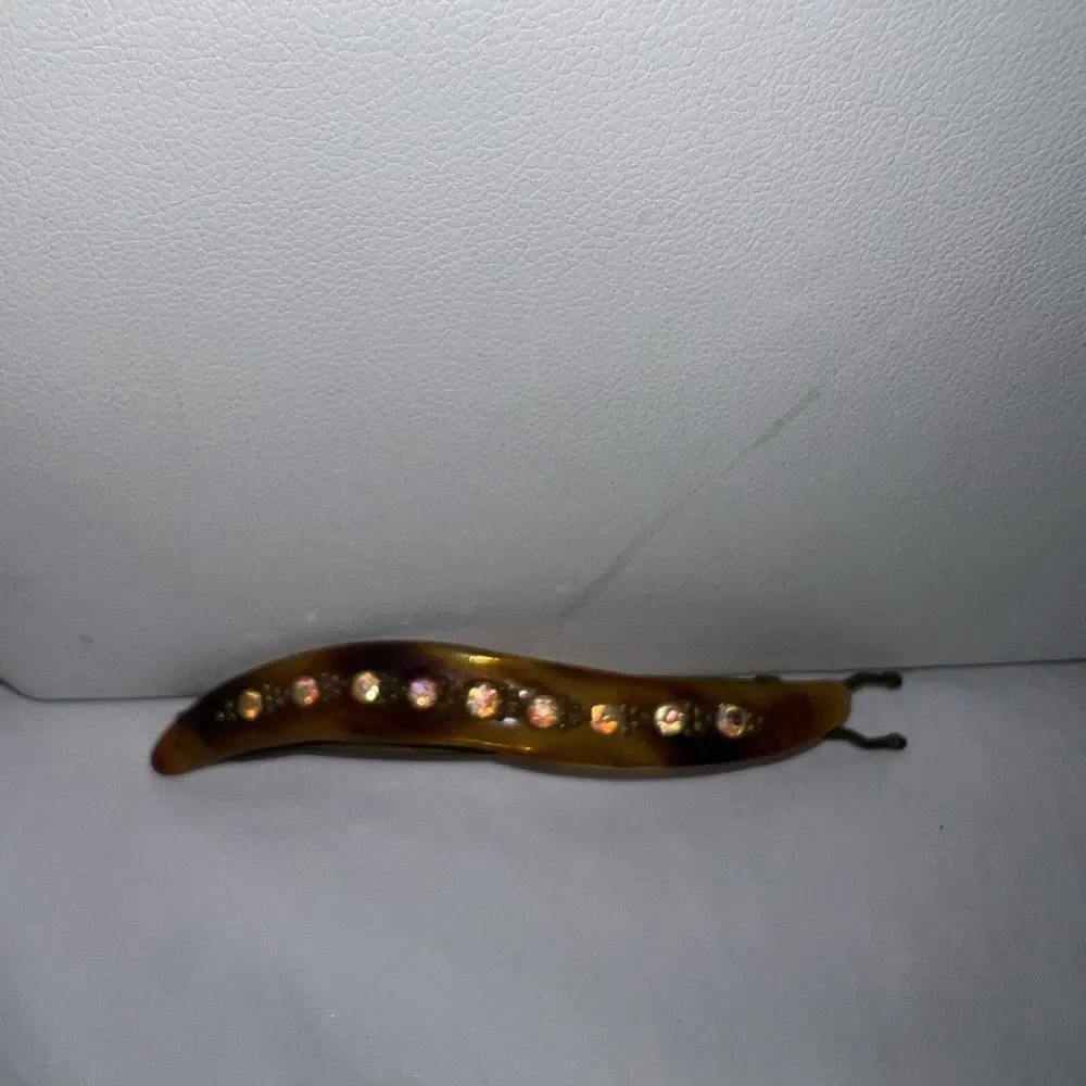 Vintage French Made Tortoise Shell With Crystal Inlay Hair Barrette