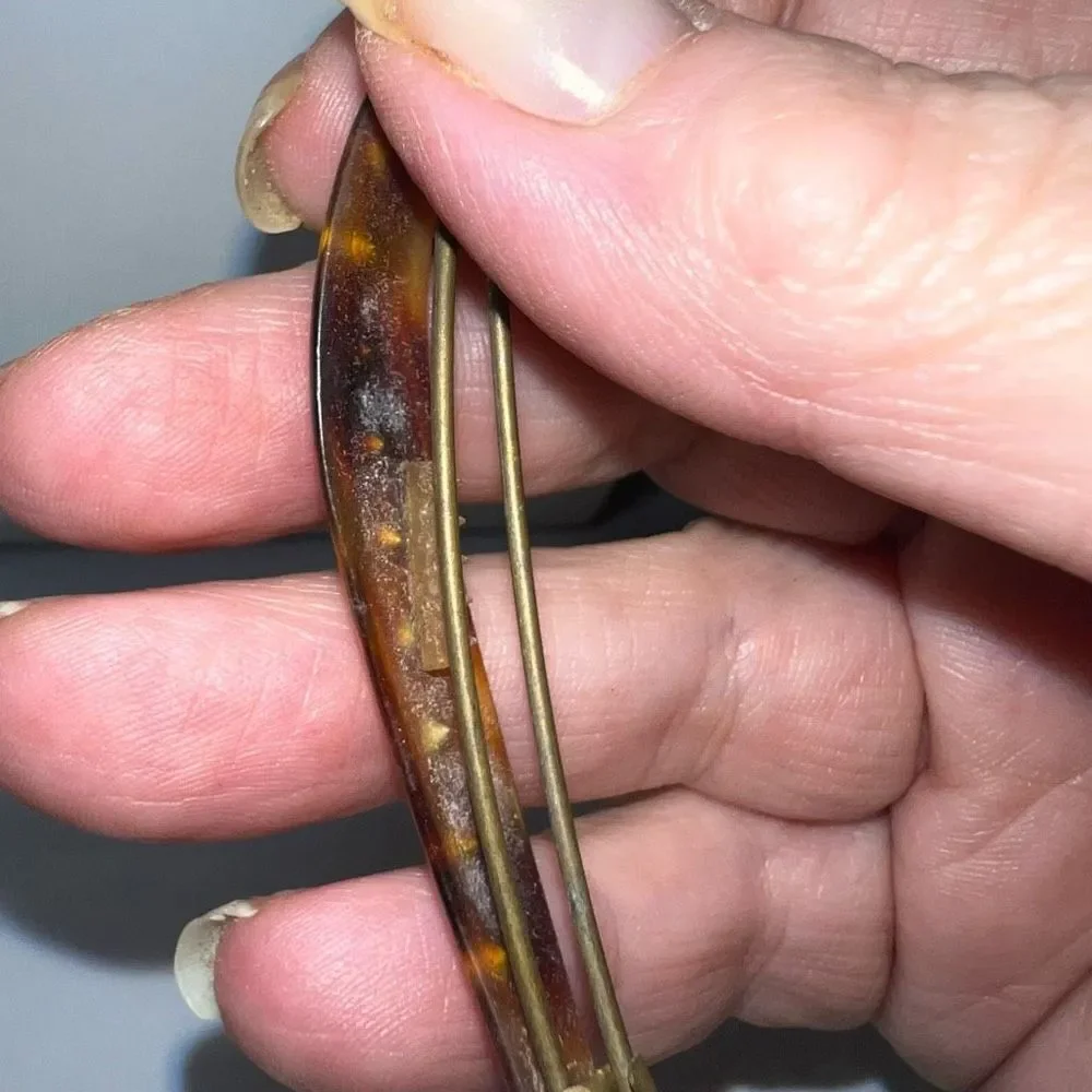 Vintage French Made Tortoise Shell With Crystal Inlay Hair Barrette