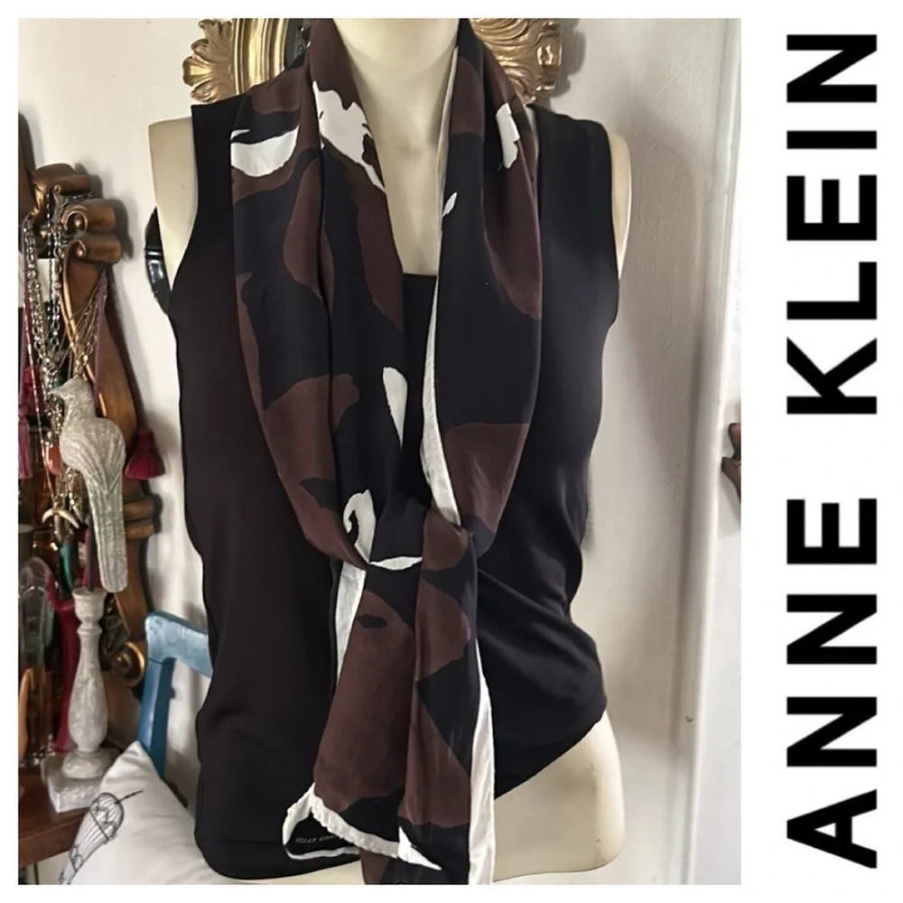 Vintage Black and Brown Hand-Rolled Silk Scarf