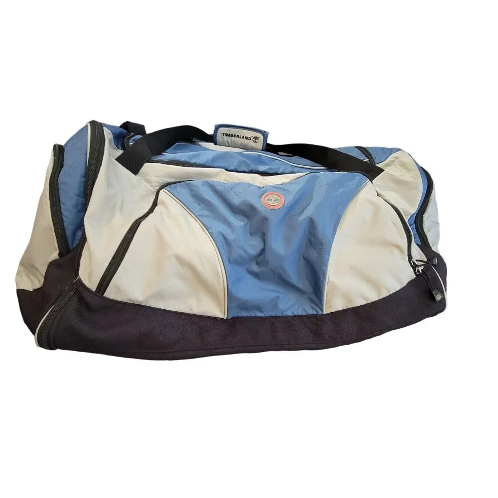 Timberland Large Blue & Grey Duffel Bag With Multiple Compartments Straps jj3643