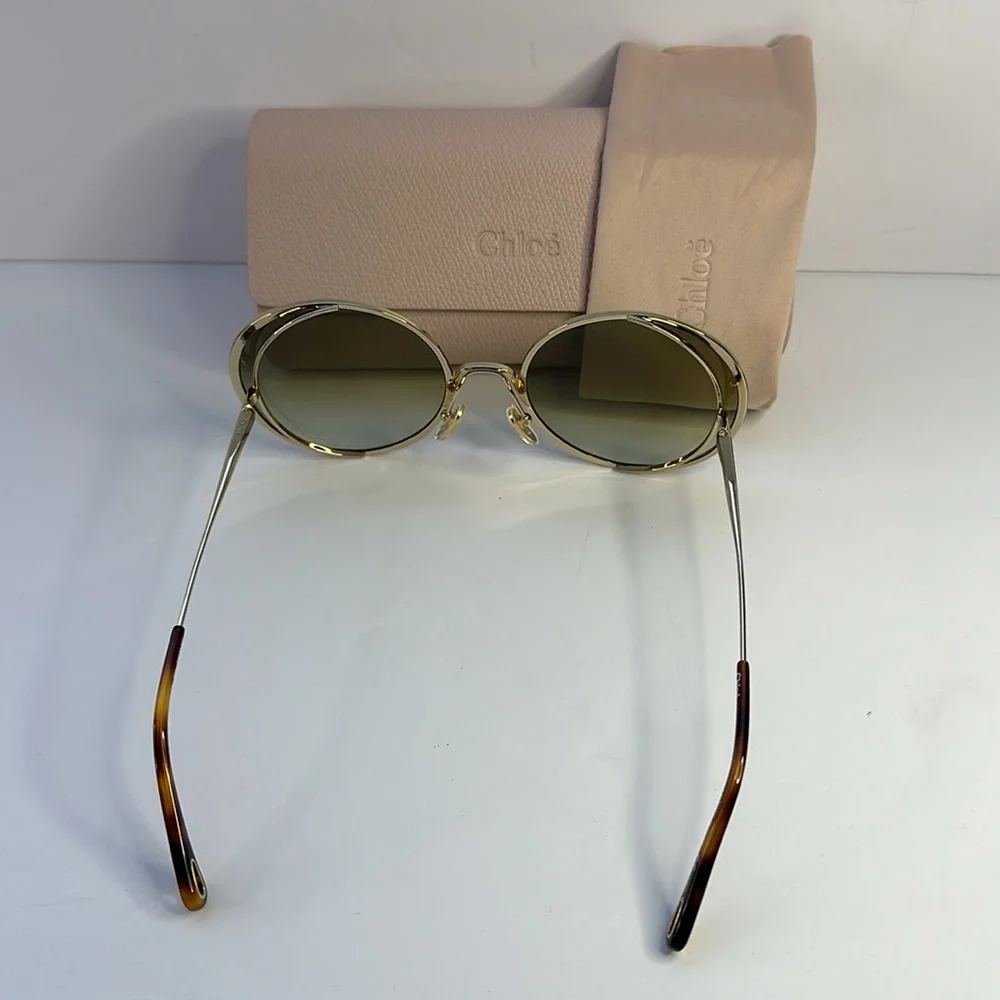 New Authentic Chloé CH 0037S 2343J3 - GOLD/ GREEN GRADIENT Round Sunglasses