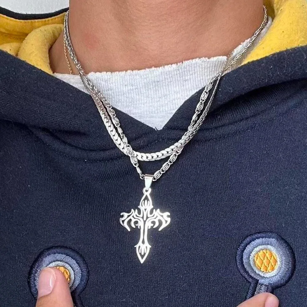 y2k 2000s style heavy metal punk grunge emo cross pendant necklace