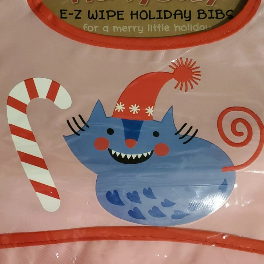 New Christmas Bib set, green bird & pink cat