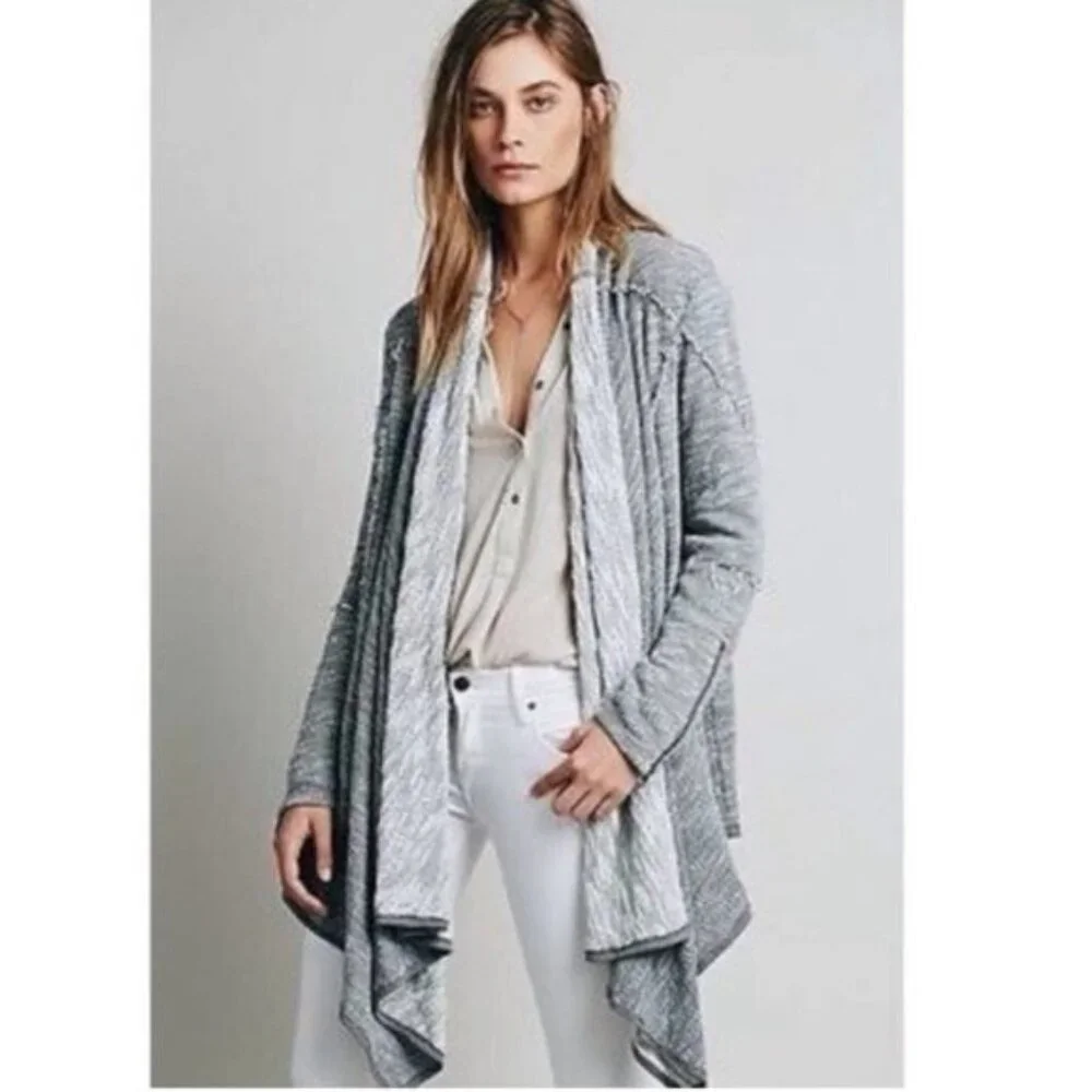 Free People Grey Open Front Oversized Cardigan