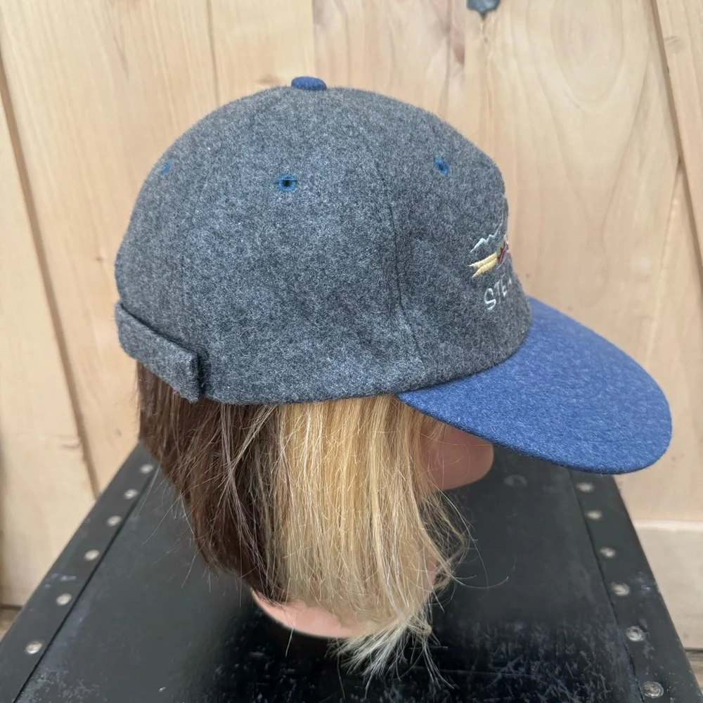 Vintage 80s Steamboat Ski Resort Wool Hat Trucker Adjustable Cap Gray Blue