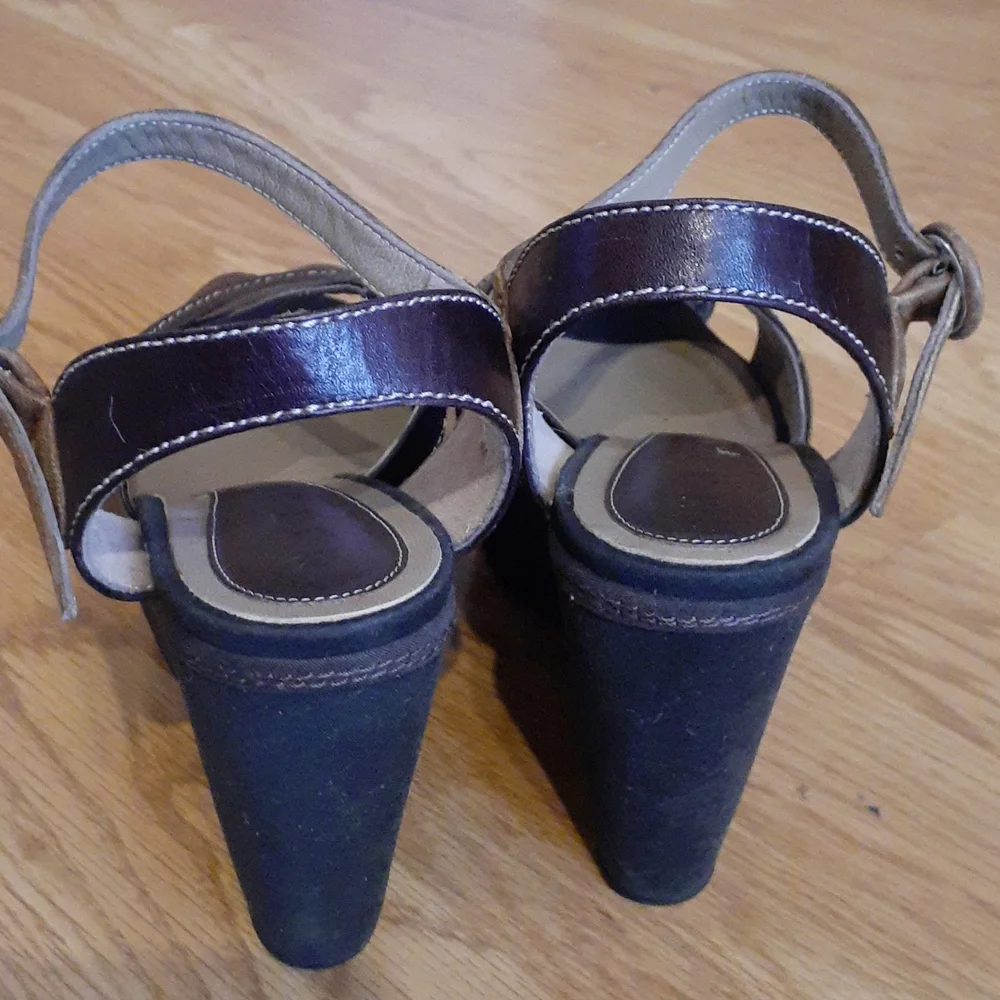 MARNI Brown Leather Platform Wedges Sandals Sz 37/7