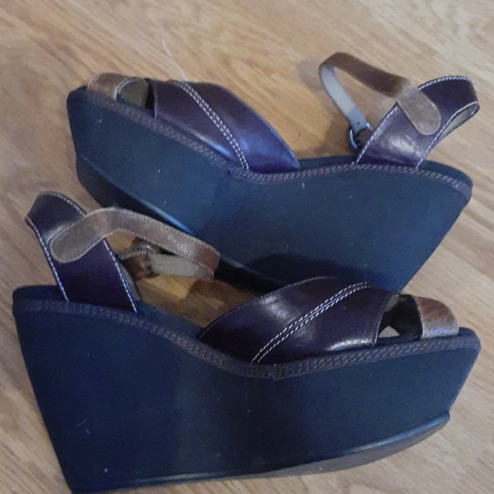 MARNI Brown Leather Platform Wedges Sandals Sz 37/7