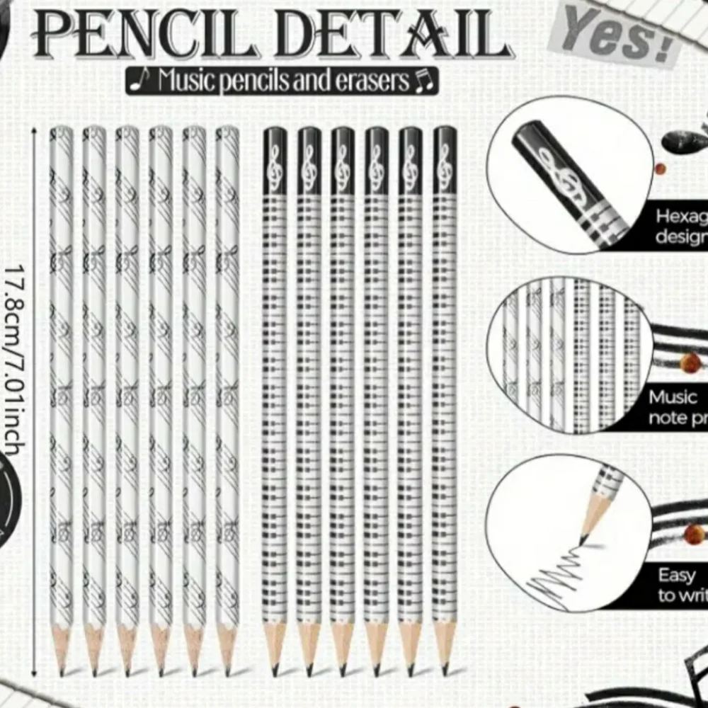 NEW Piano Music Black and White 16-Pc Pencil Set with Case