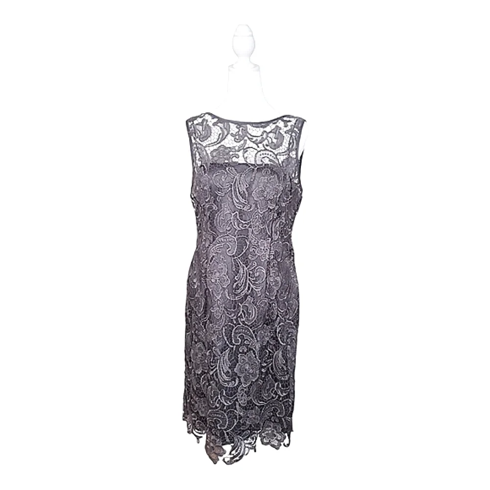 Adrianna Papell Evening Illusion Lace Sheath Dress Size 10