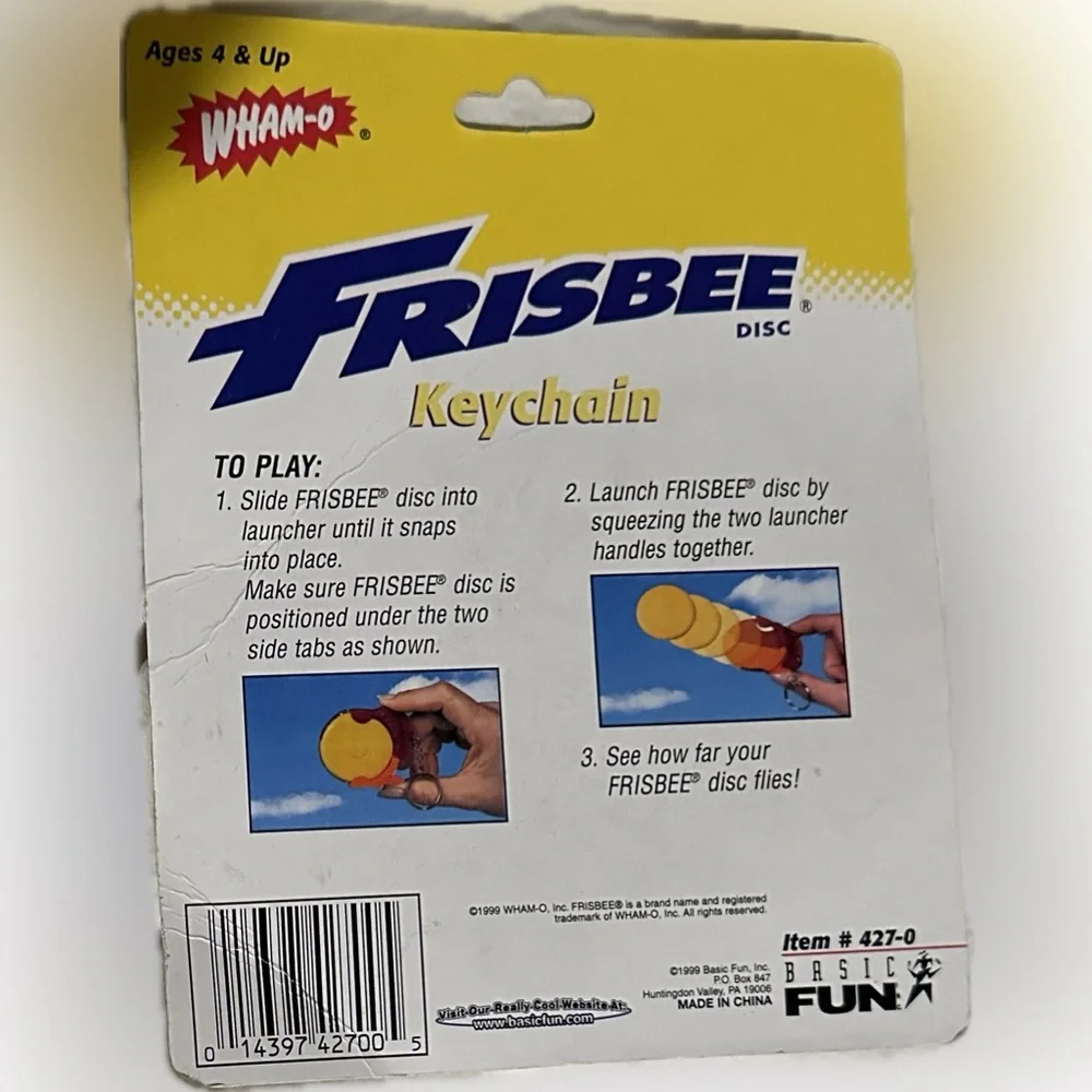 VTG 1999 RARE WHAM-O FRISBEE DISC KEYCHAIN MINIATURE TOY COLLECTIBLE FUN 427-0