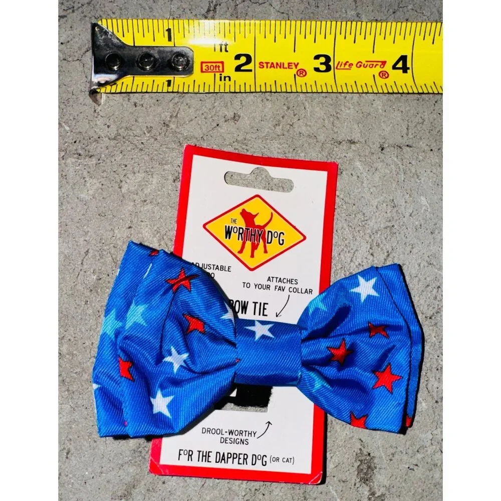 The Worthy Dog Cat or Dogs Bow Tie Small Patriotic Blue Stars Adjustable