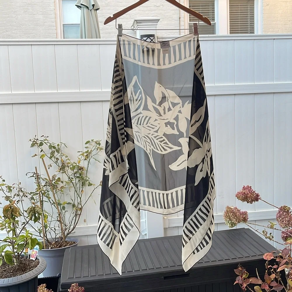 Black & Cream Color Chiffon Shawl / Wrap