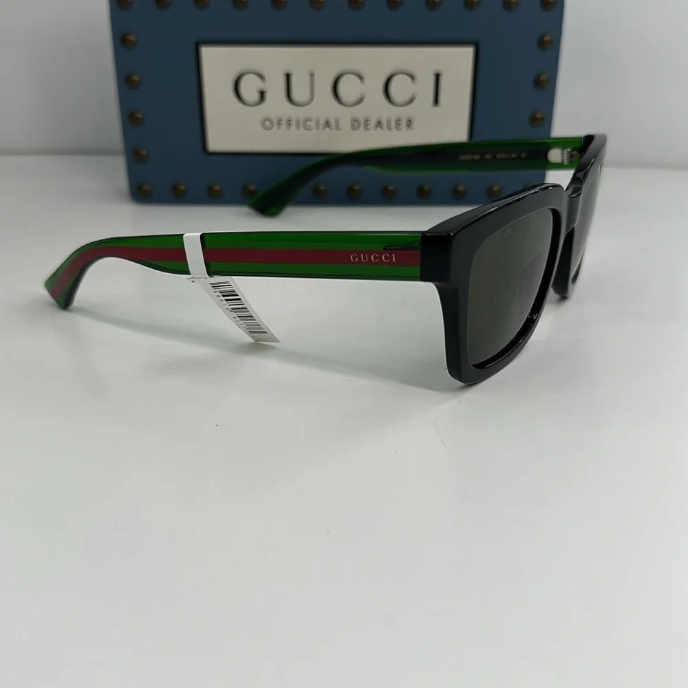 💯- New Authentic Gucci Gucci GG0001SN 002 Black/GREEN/ Red Sunglasses