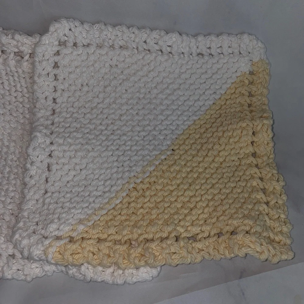 3 Vintage Hand Knit Washcloths Dish Rag ⚡️