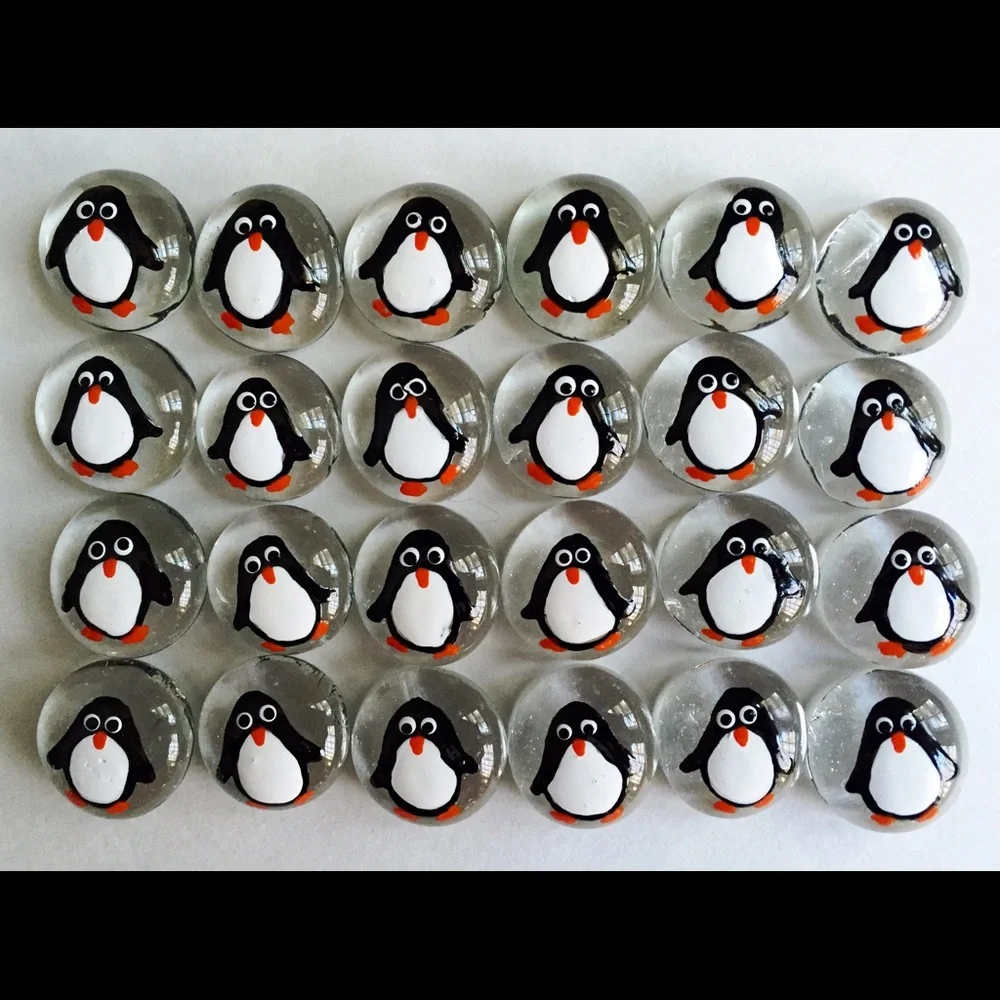 Hand Painted Penguins Hand Painted Glass Gems Party Favor Decorations -Set of 24