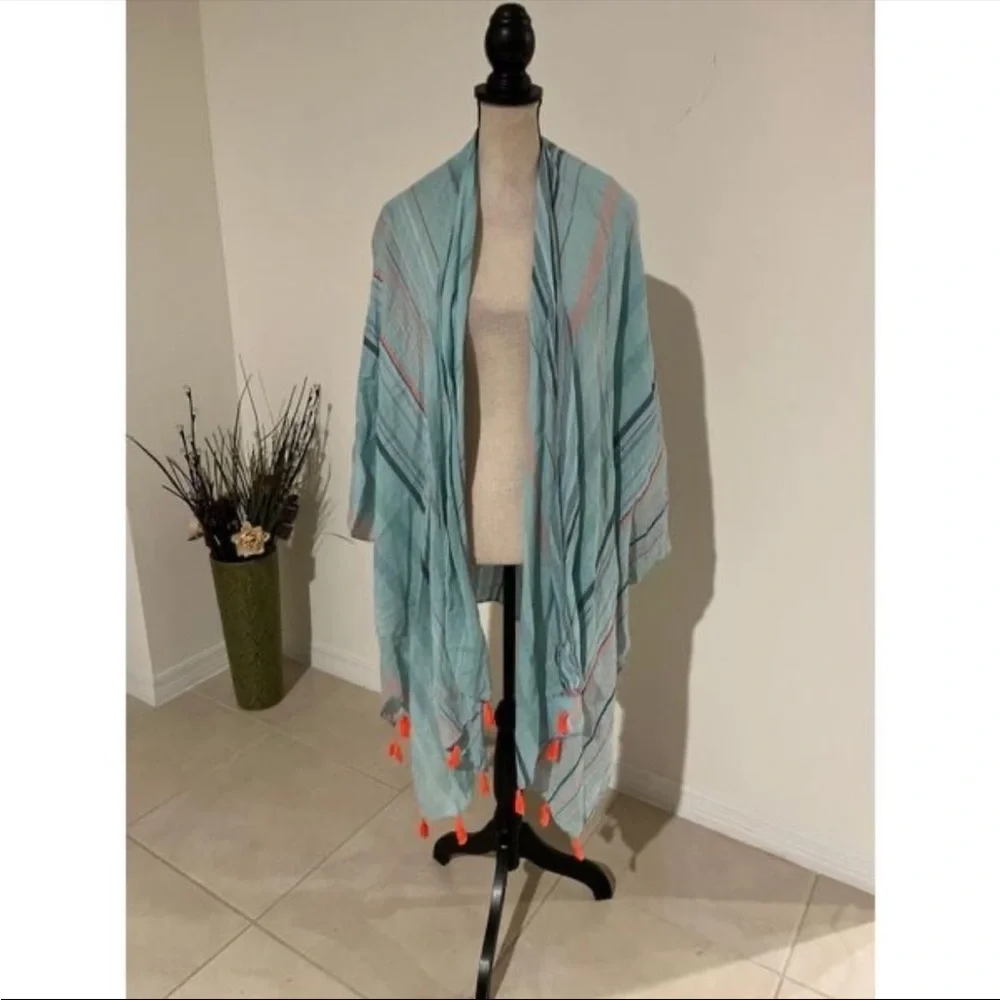 Woven heart S/M poncho open cardigan fringe 1446