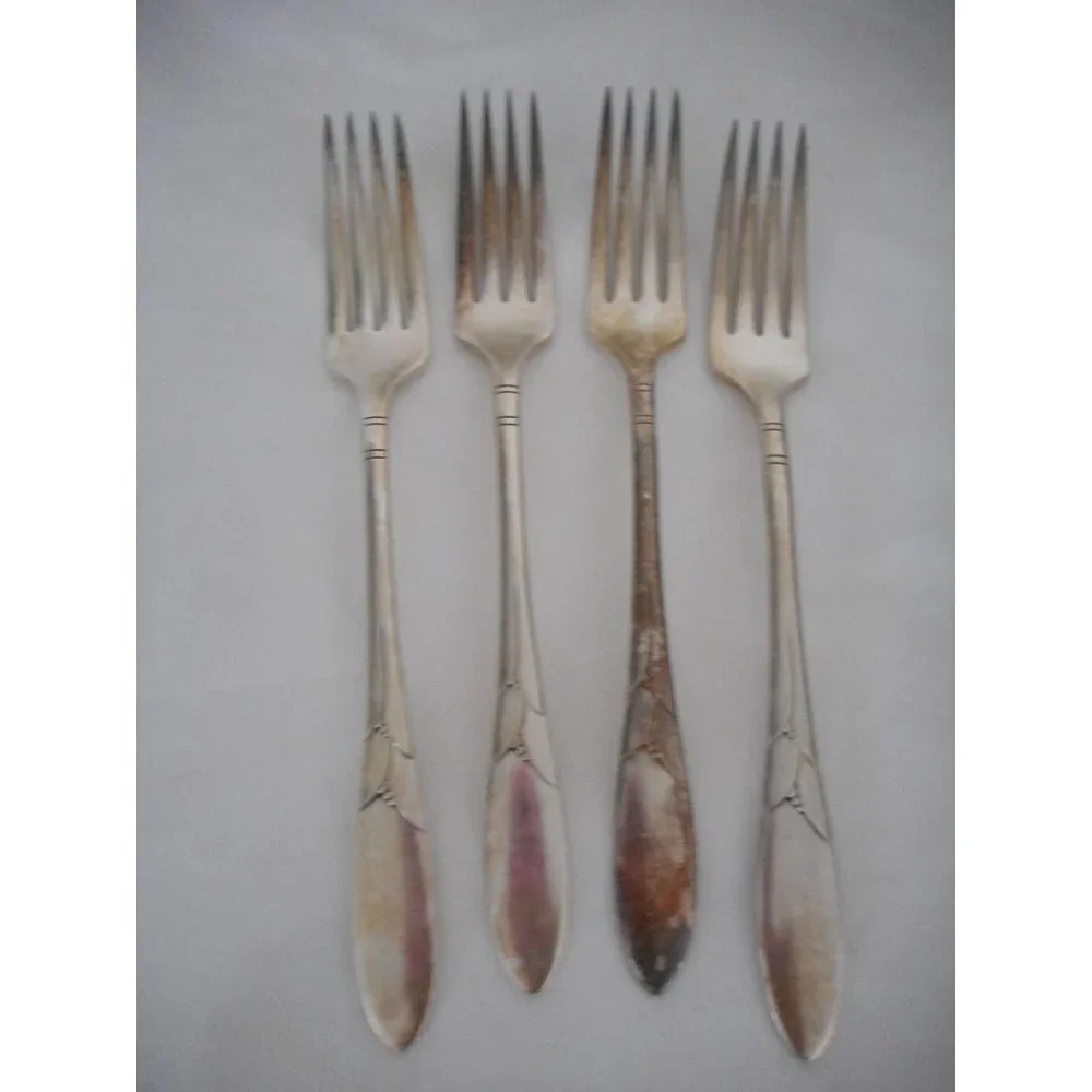4 Oneida 1932 Lady Hamilton French Dinner forks Art Deco Community Silver Plate