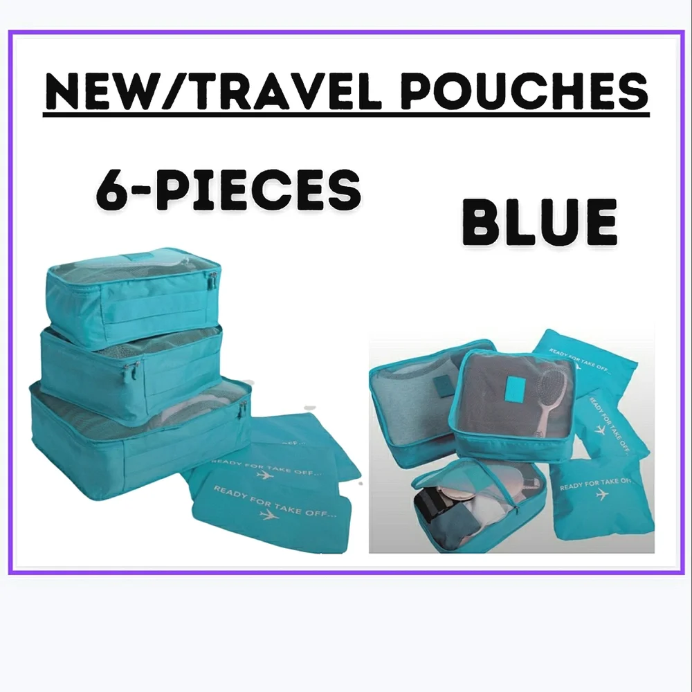 🔥NEW/6-TRAVEL POUCHES BLUE