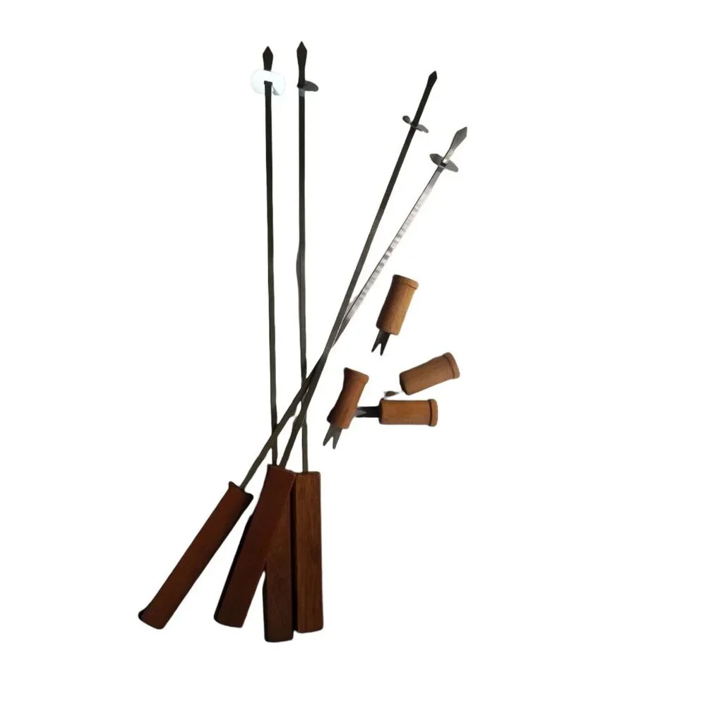 Barbecue Skewers Corn Picks Set BBQ Wood Stainless Steel Grilling Kabob Kebab