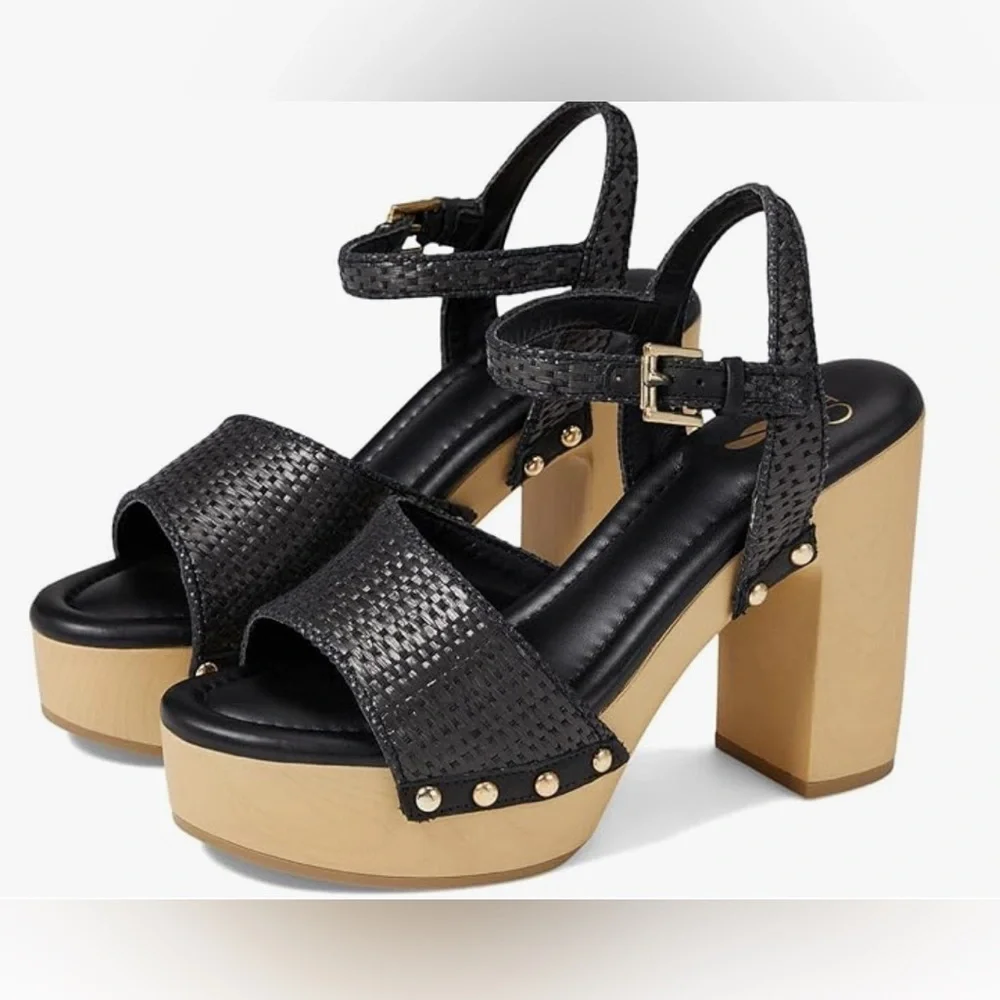 Franco Sarto Wally Rafia Black Platform Pump Sz 8