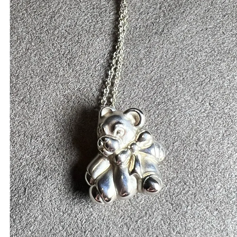 Tiffany & Co. Teddy Bear with Ribbon Bow Necklace on 16 inch chain