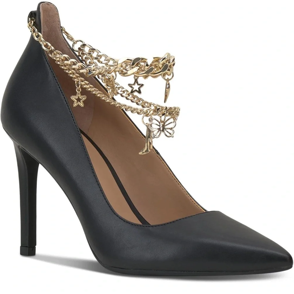 NWB INC Womens Black Pointed Toe Stiletto Buckle Dress Pumps 9.5M