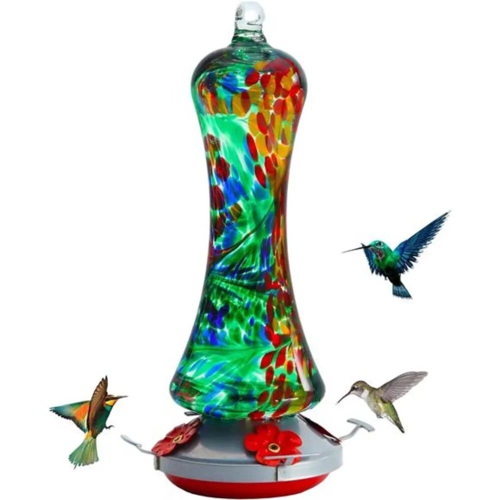 Glass Hummingbird Feeder for Outdoors: Leak Proof Hanging Hummingbirds Present