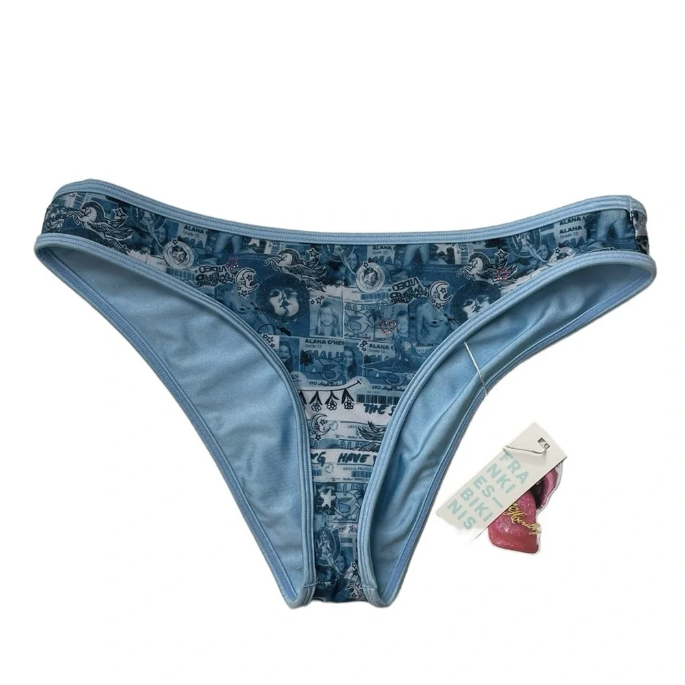 Frankie’s Bikinis Alana Blue Sawyer Shine Bottom NWT L