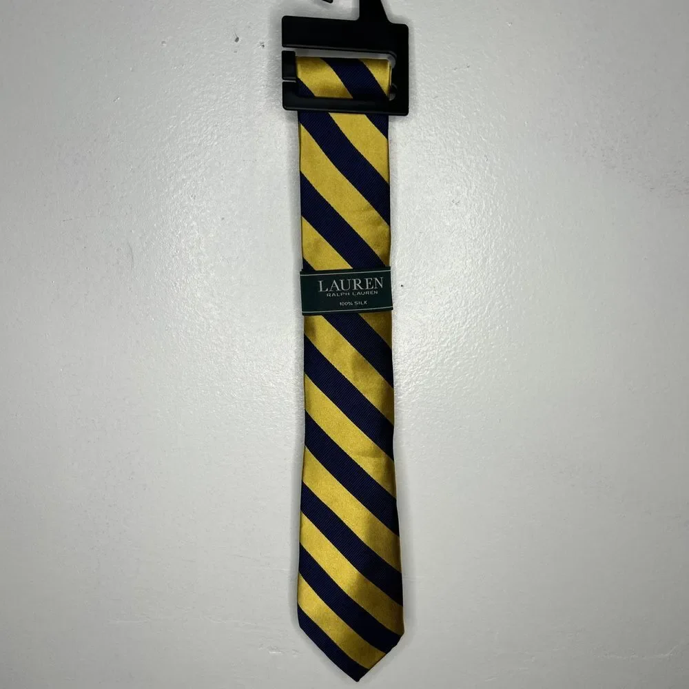 Polo Ralph Lauren Youth striped design, Silk Narrow Tie Royal Blue/Gold100% Silk