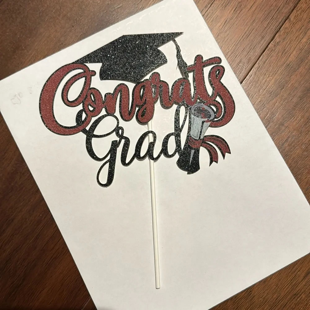 Congrats Grad a cake Topper black and dark red