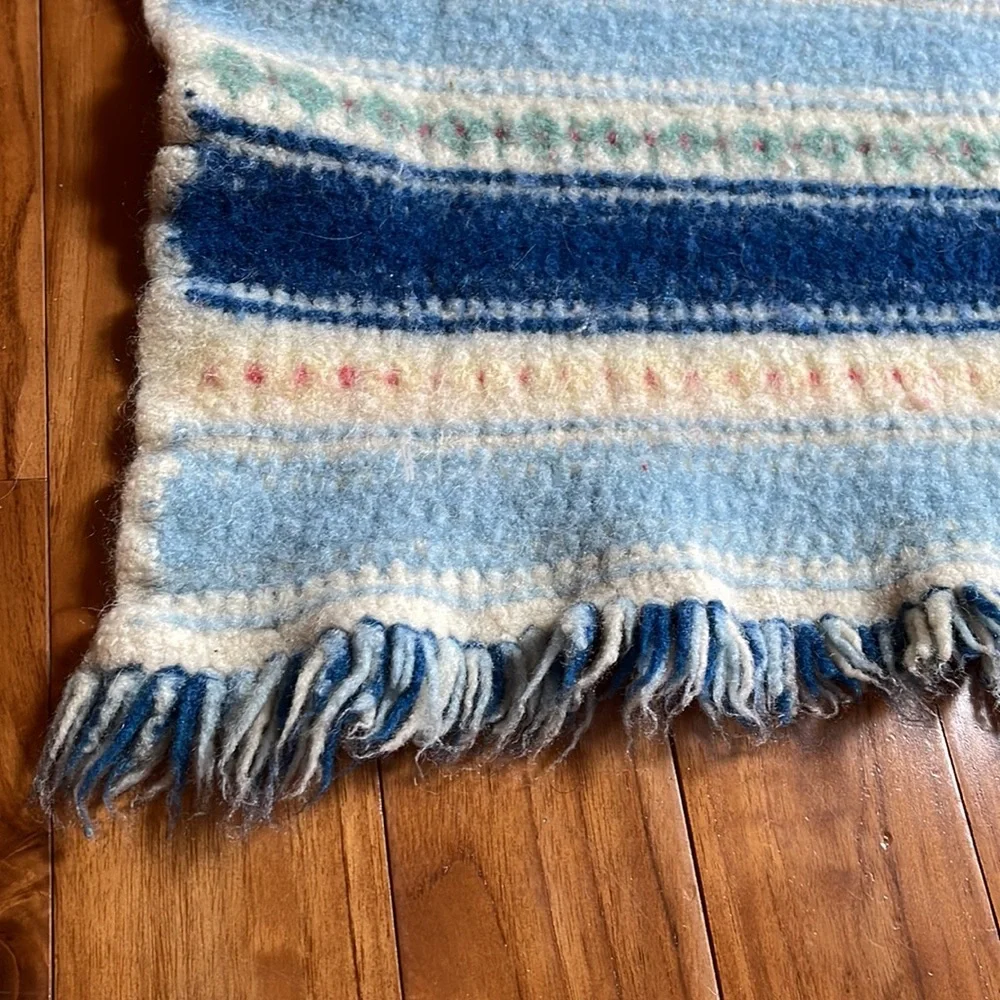 Handcrafted Striped Door Mat - Blue and Cream